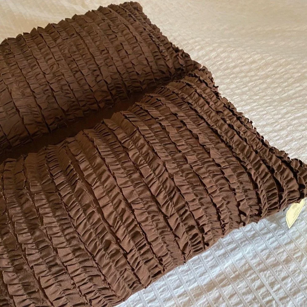 NWT! Set of Two Decorative Ruffle Pillows in Brown